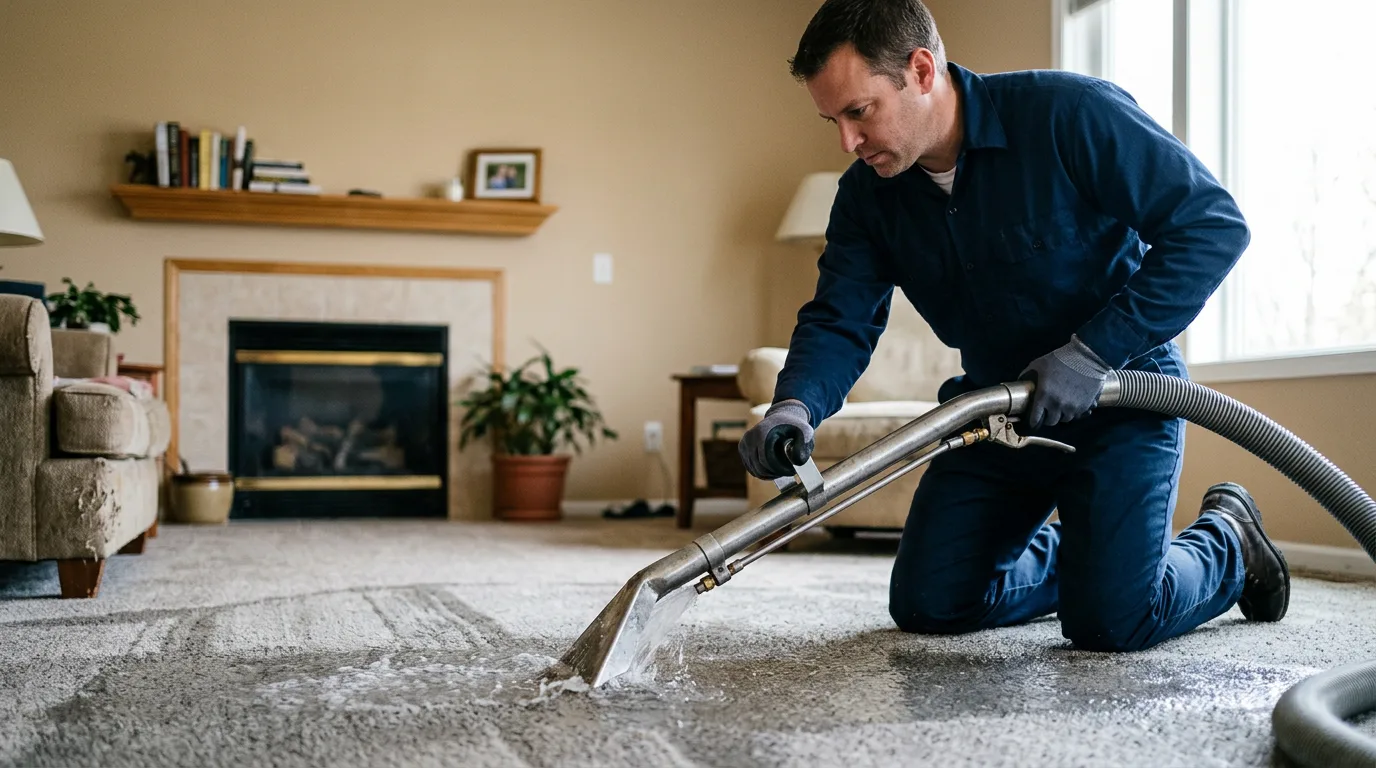 Water damage restoration technician working near Abbotsford, WI